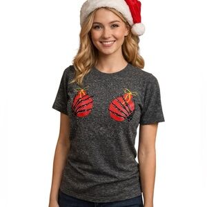 Live And Tell Medium Dark Heather Gray Tshirt Skeleton Hand Christmas Ornaments